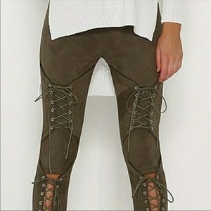 Camo green suede pants